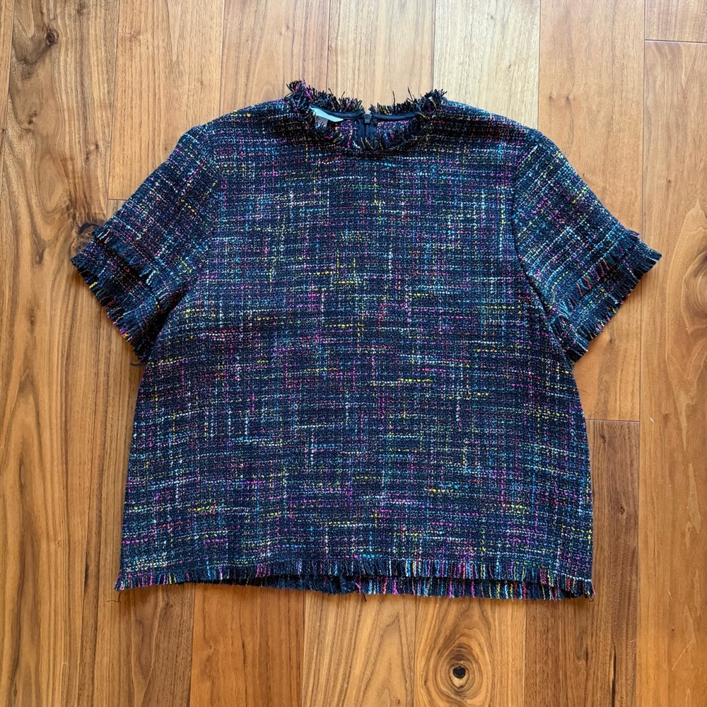 Fringed Multicolor Tweed Top